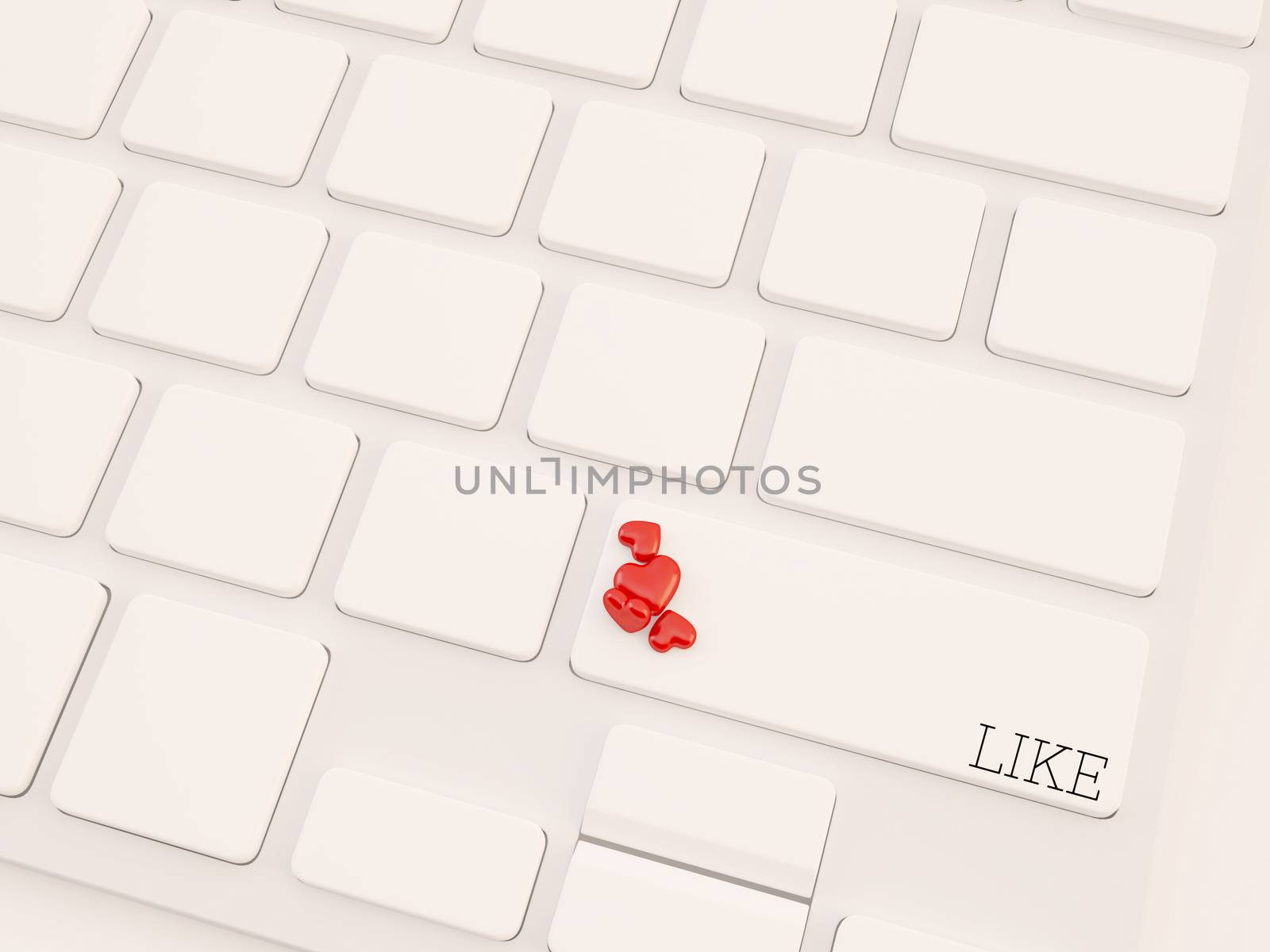 Keyboard with Couple of red hearts on Like button, Social media concept,