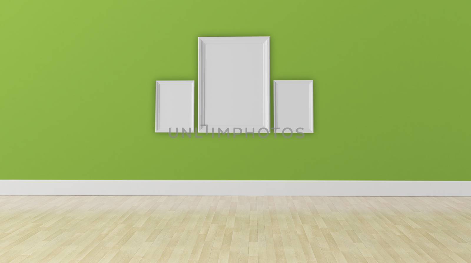 blank frames on green walls in empty room