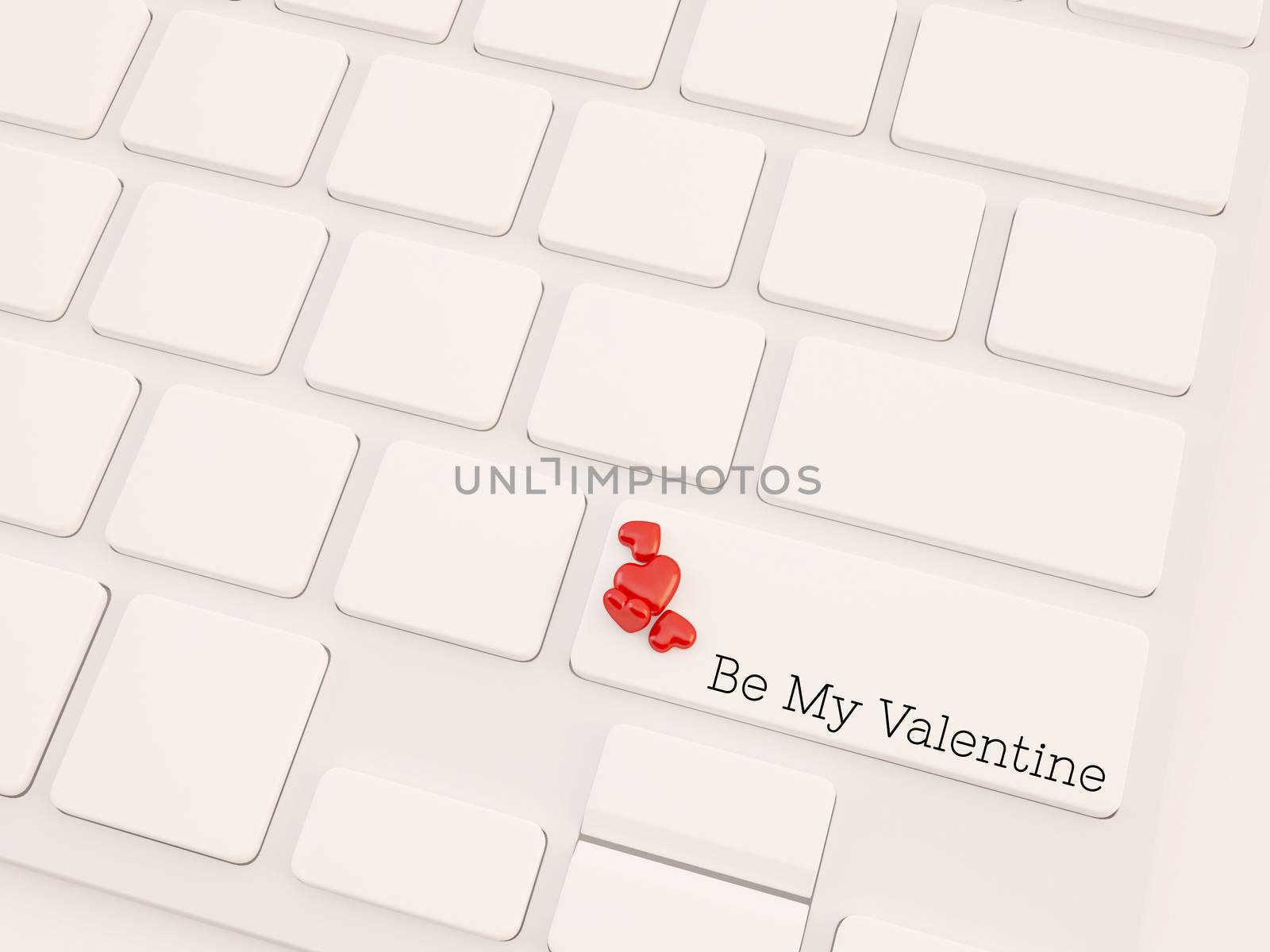 valentine's word button on keyboard with small heart shape object