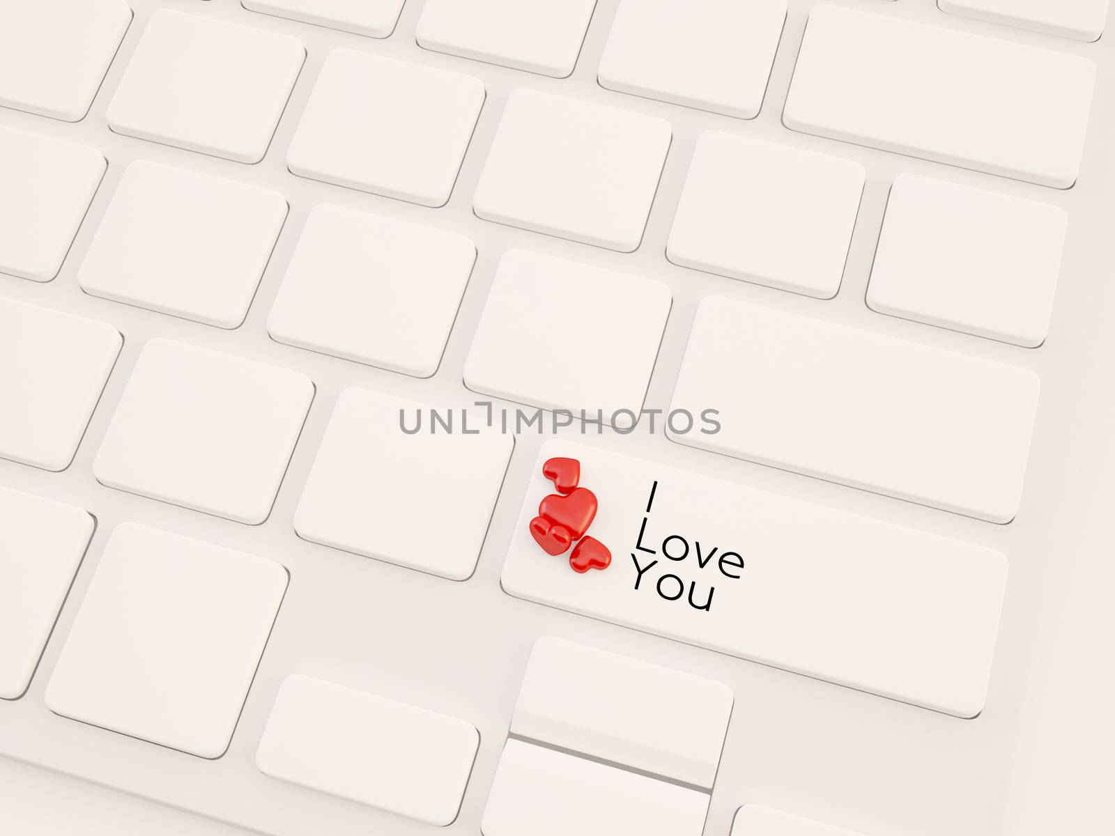 Online love, two hearts symbol at the computer key, i love you