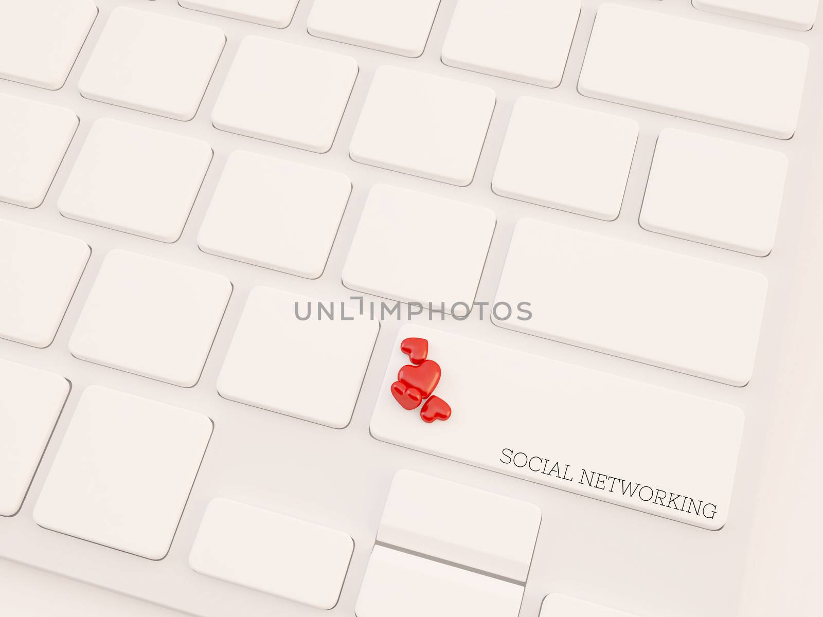social networking key with hearts on computer