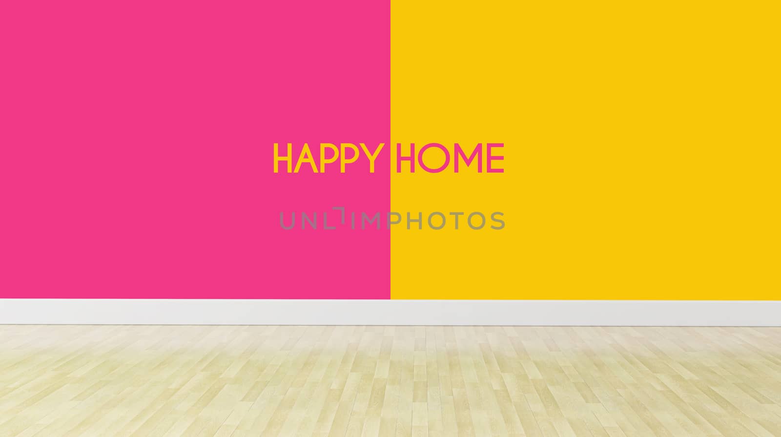 happy home text on dualtone color wall by frameshade