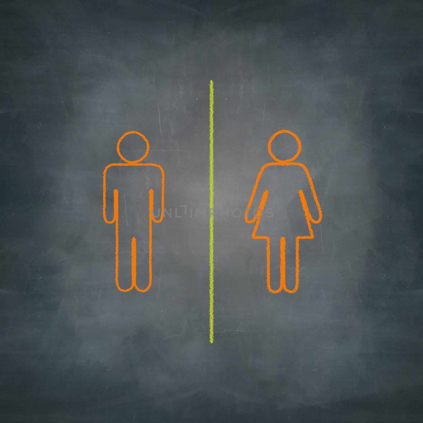 women and men sign drawn with chalk on blackboard