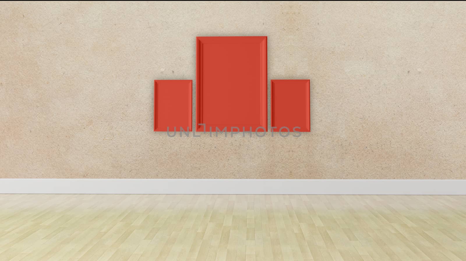 three blank frame on a grunge wall texture