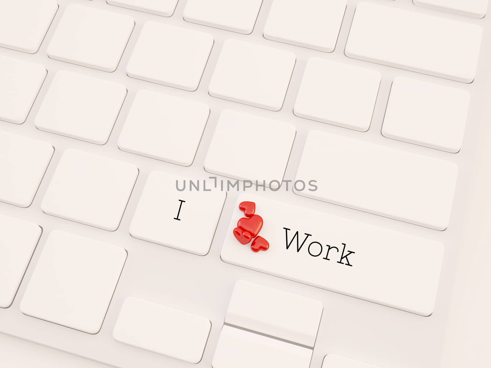 i love my work on keyboard key with red heart object