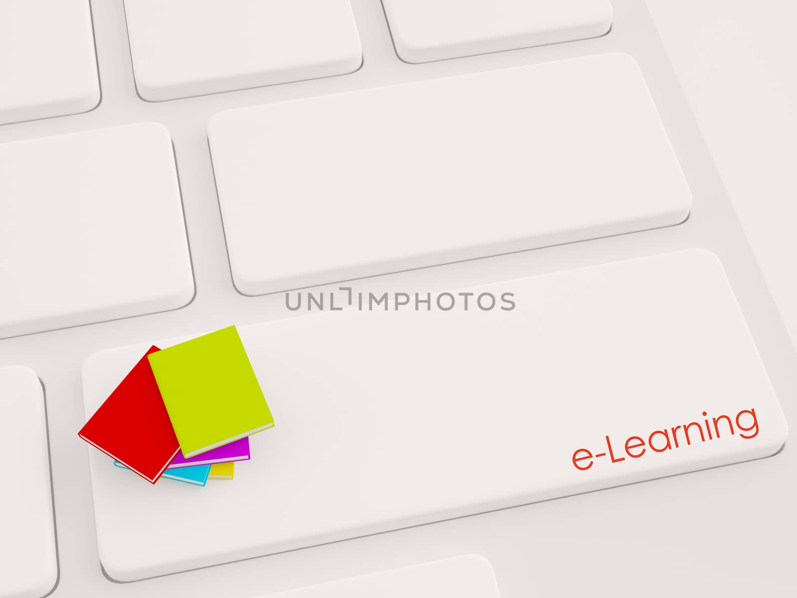 3d render of books on the computer keyboard. Education concept