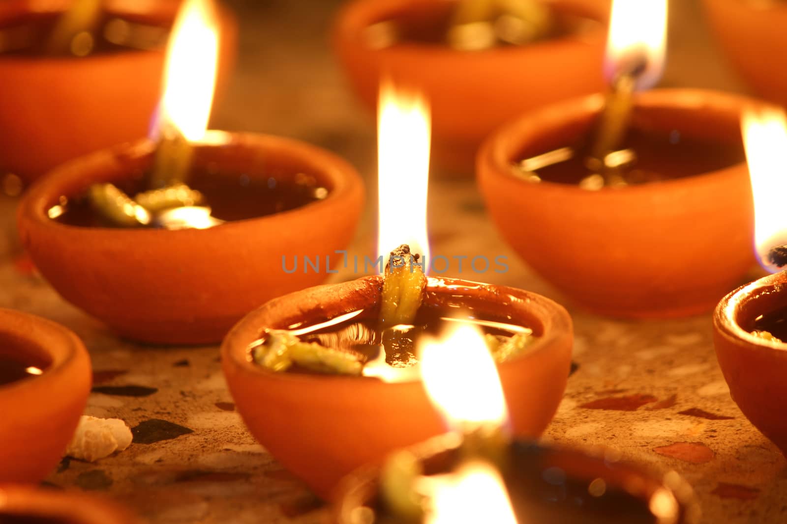 traditional oil lamps in a row