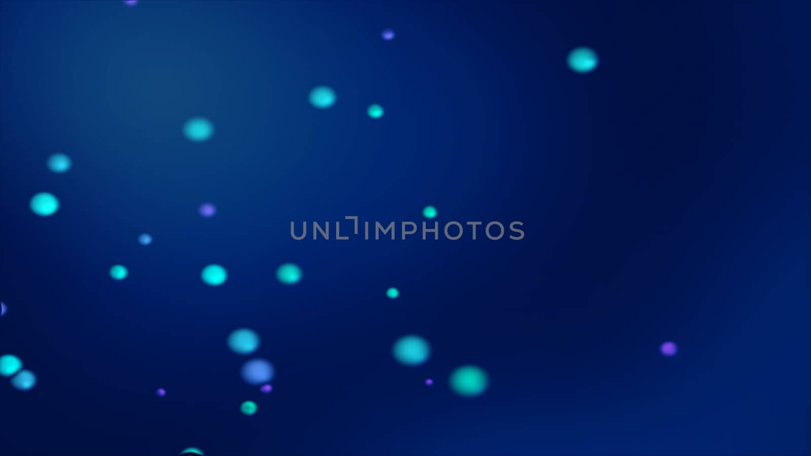 Dark blue bokeh background with blurred glowing bluish spheres. Unfocused blue bokeh background for blurry background