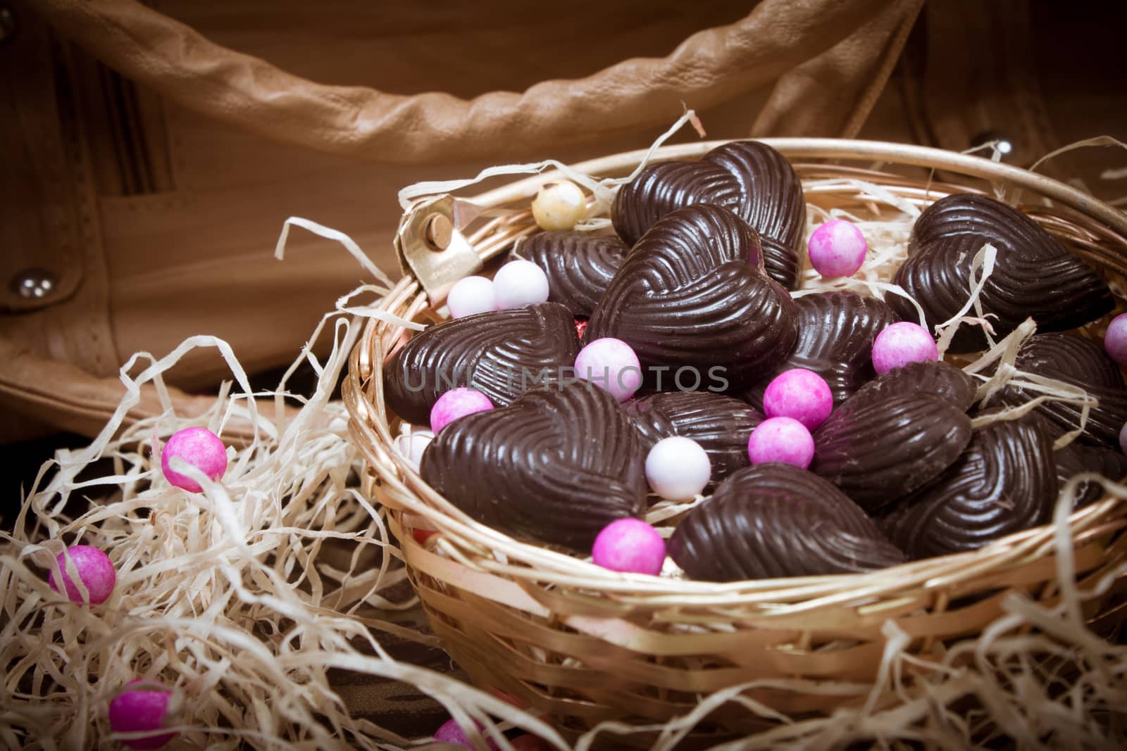 home made chocolates in metal basket with purse by frameshade