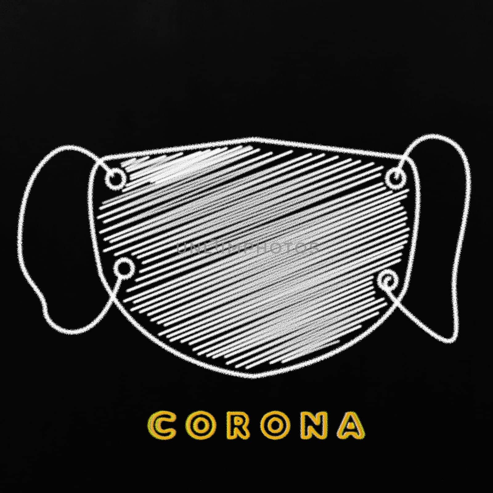 Corona virus symbol medical mask hand drawn on blackboard by frameshade