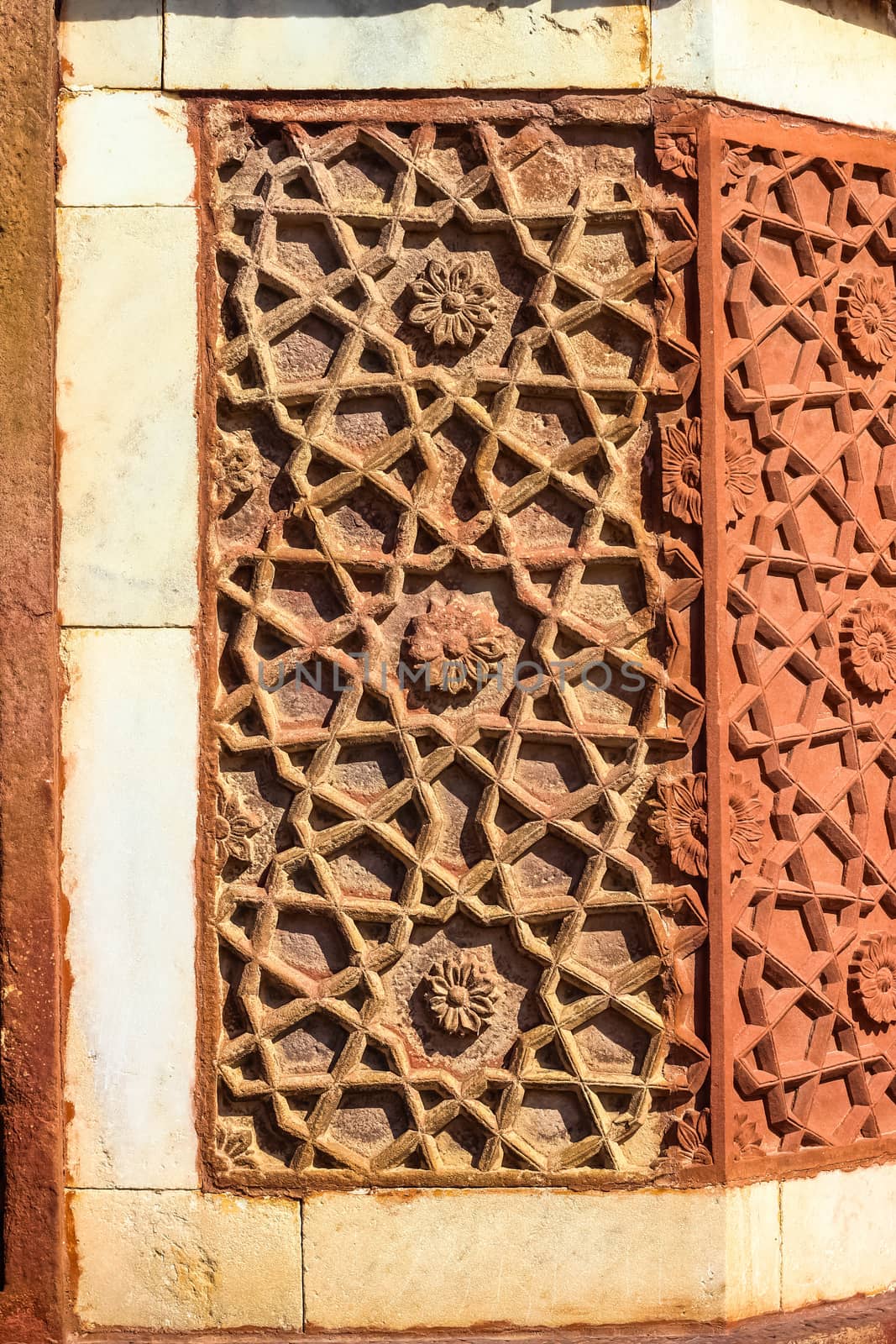 beautifully carving design on red sandstone of Buland Darwaza at by frameshade