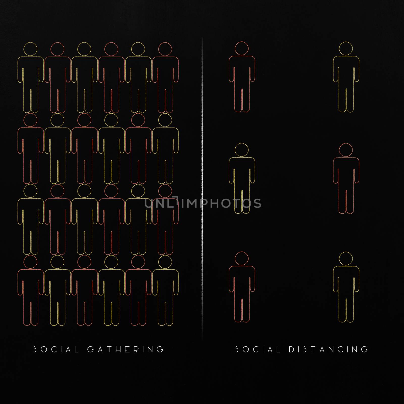 Physical Distance or social distancing to avoid spreading virus, comparison concept by frameshade