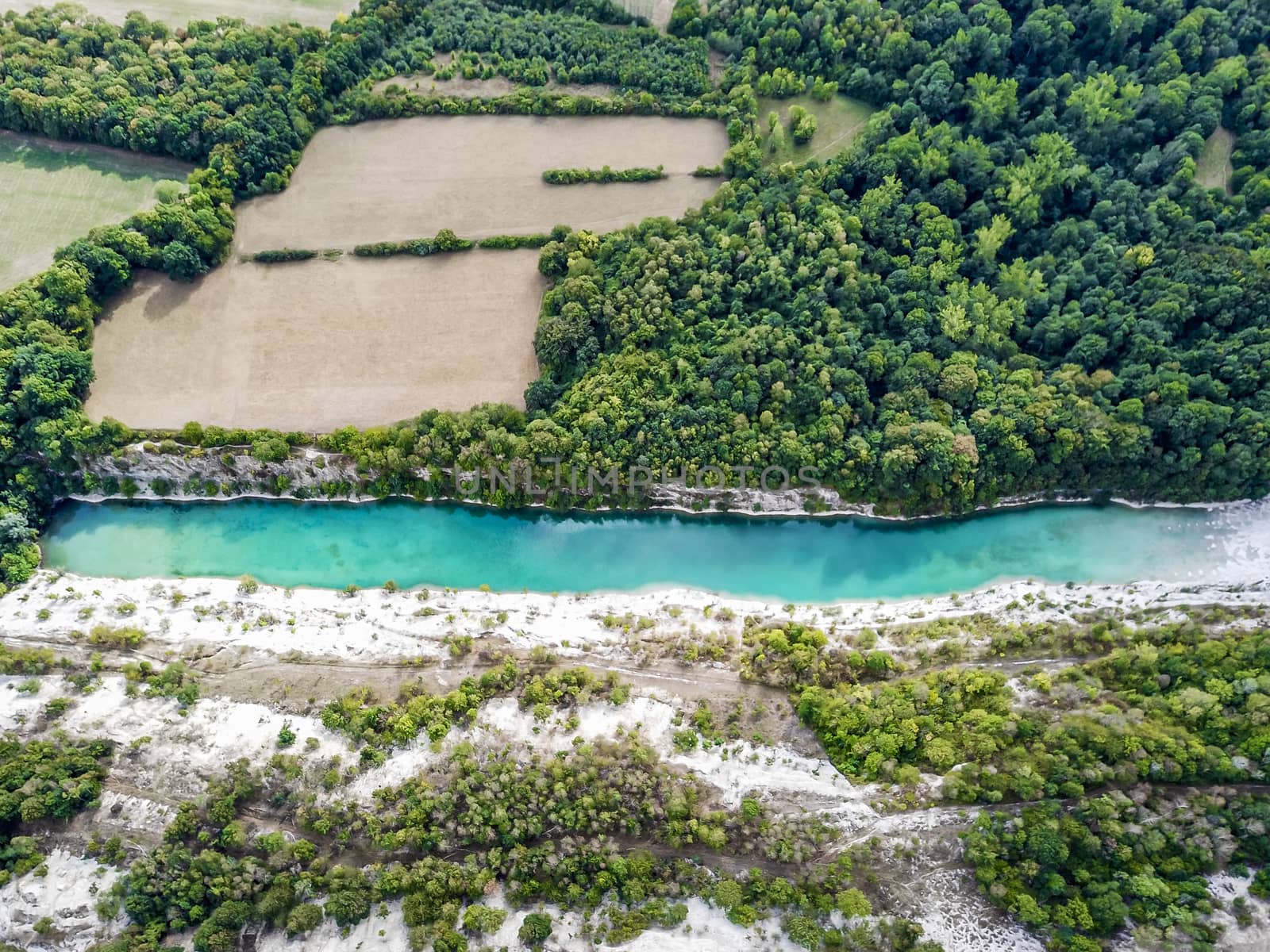 Beautiful canyon with drone in Lengerich, Tecklenburger Land, Germany. Like the beach, turquoise water.v