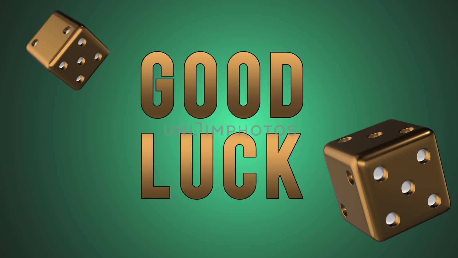 Good luck with title with golden dice fly on abstract green dark space animation by HD_premium_shots