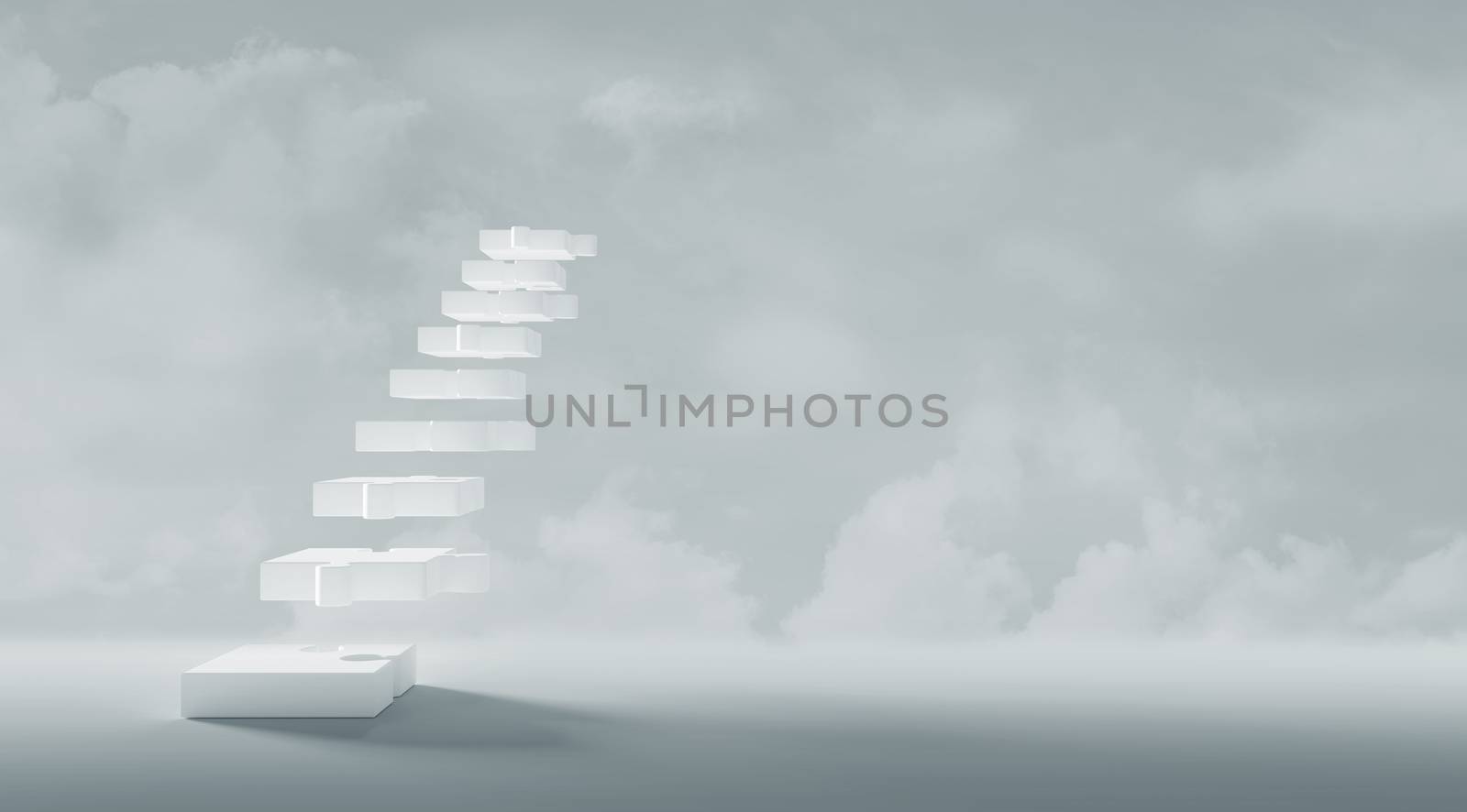 Business concept design of white stairs jigsaw puzzle with copy space minimal style 3d render