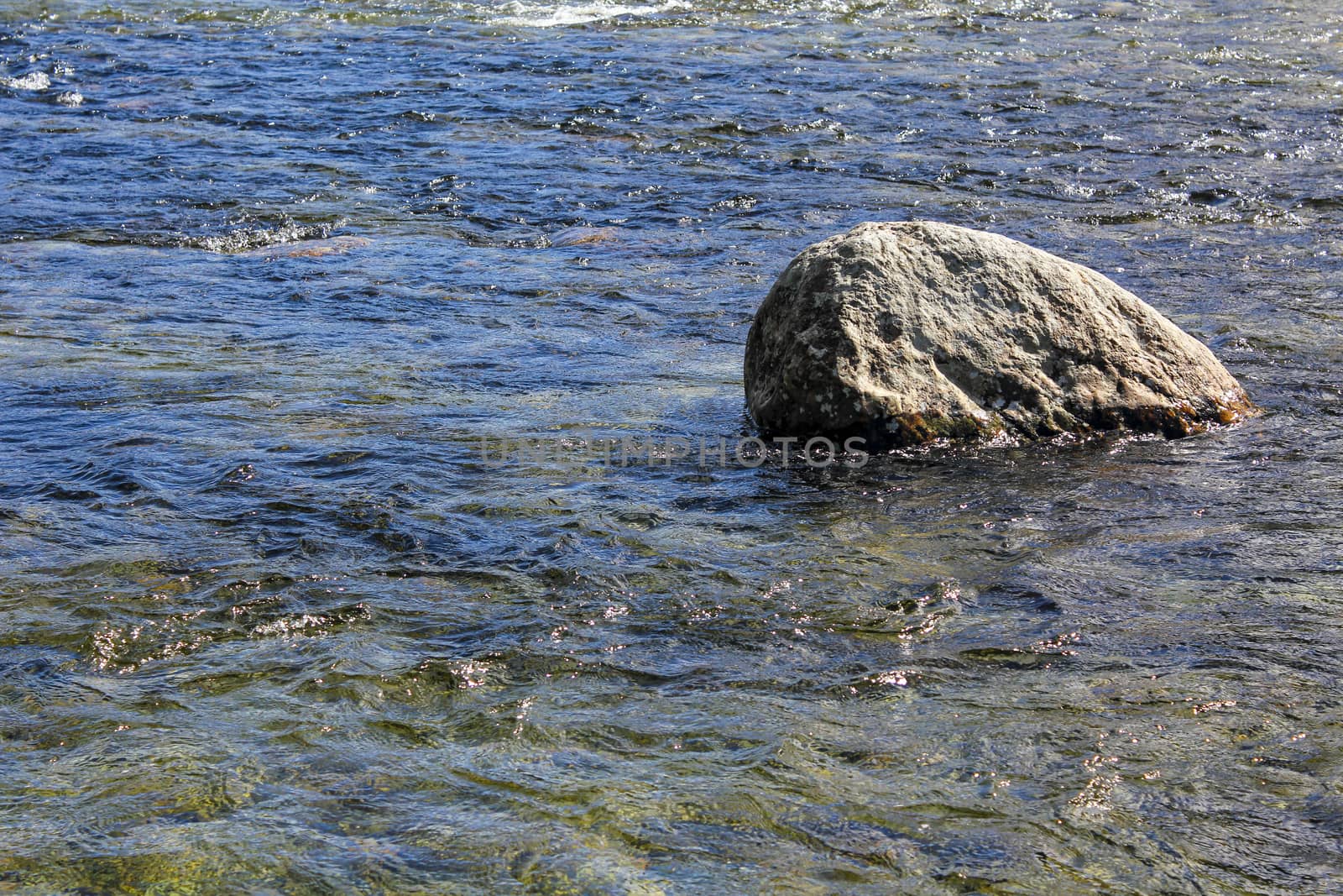 Flowing beautiful river lake Hemsila in Hemsedal, Viken, Buskerud, Norway.