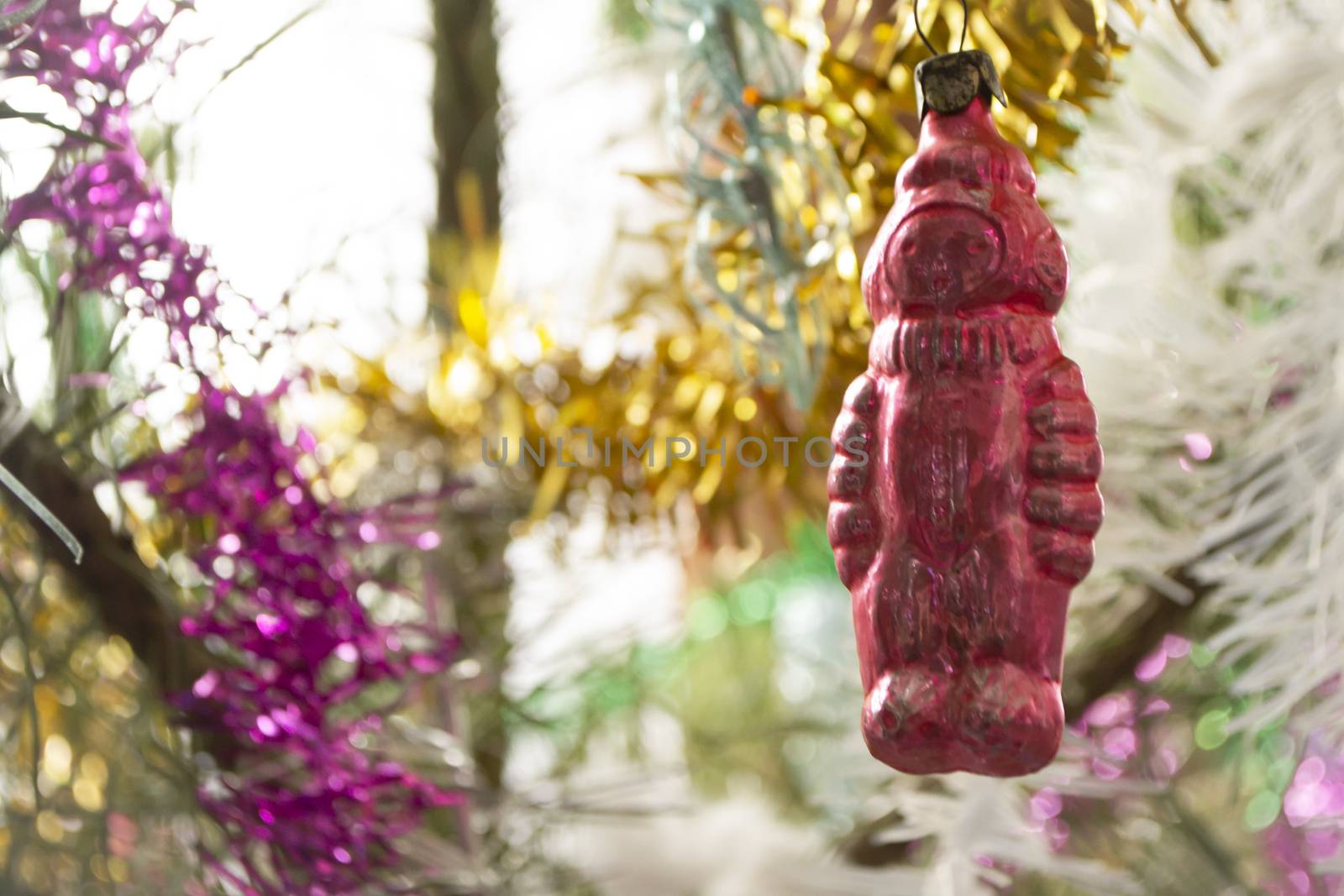 Vintage Christmas decoration for the Christmas tree in the Soviet Union. Decoration cosmonaut 70th