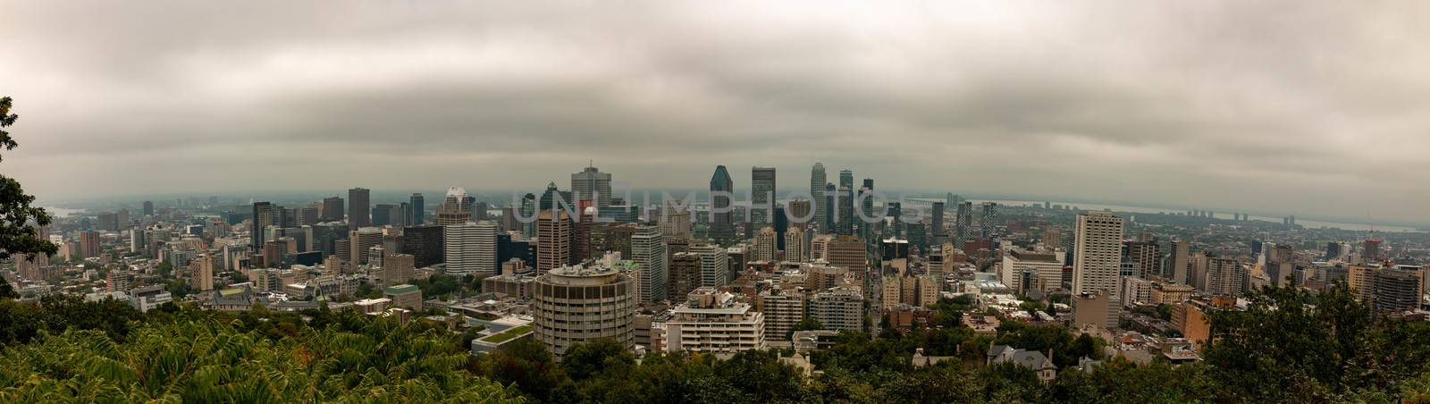 Montreal Panoramic view from Mont royal. This view was in September of 2020, and on a cloudy overcast day. . High quality photo