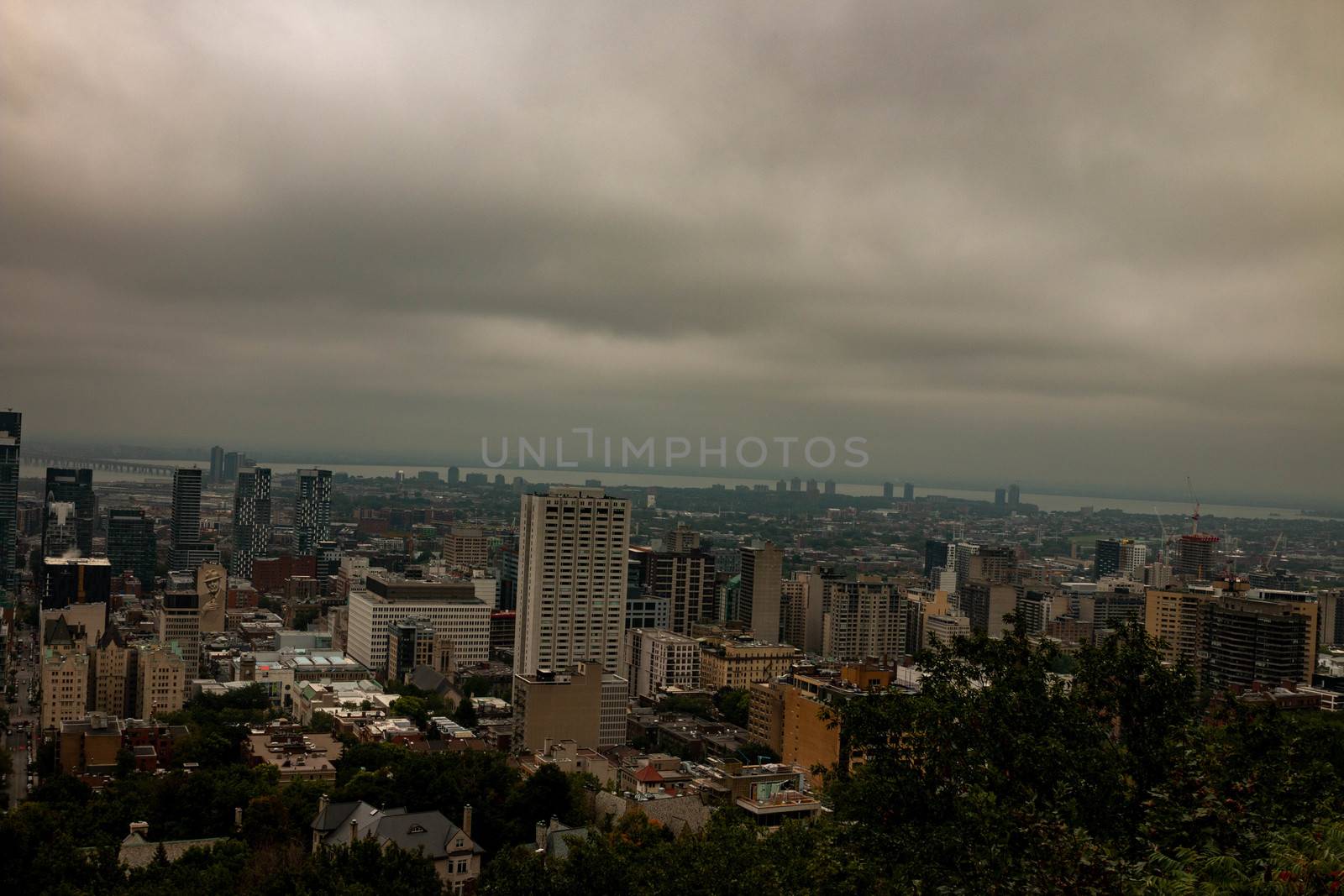 Montreal skyline view from the popular Mont Royal Lookout. High quality photo