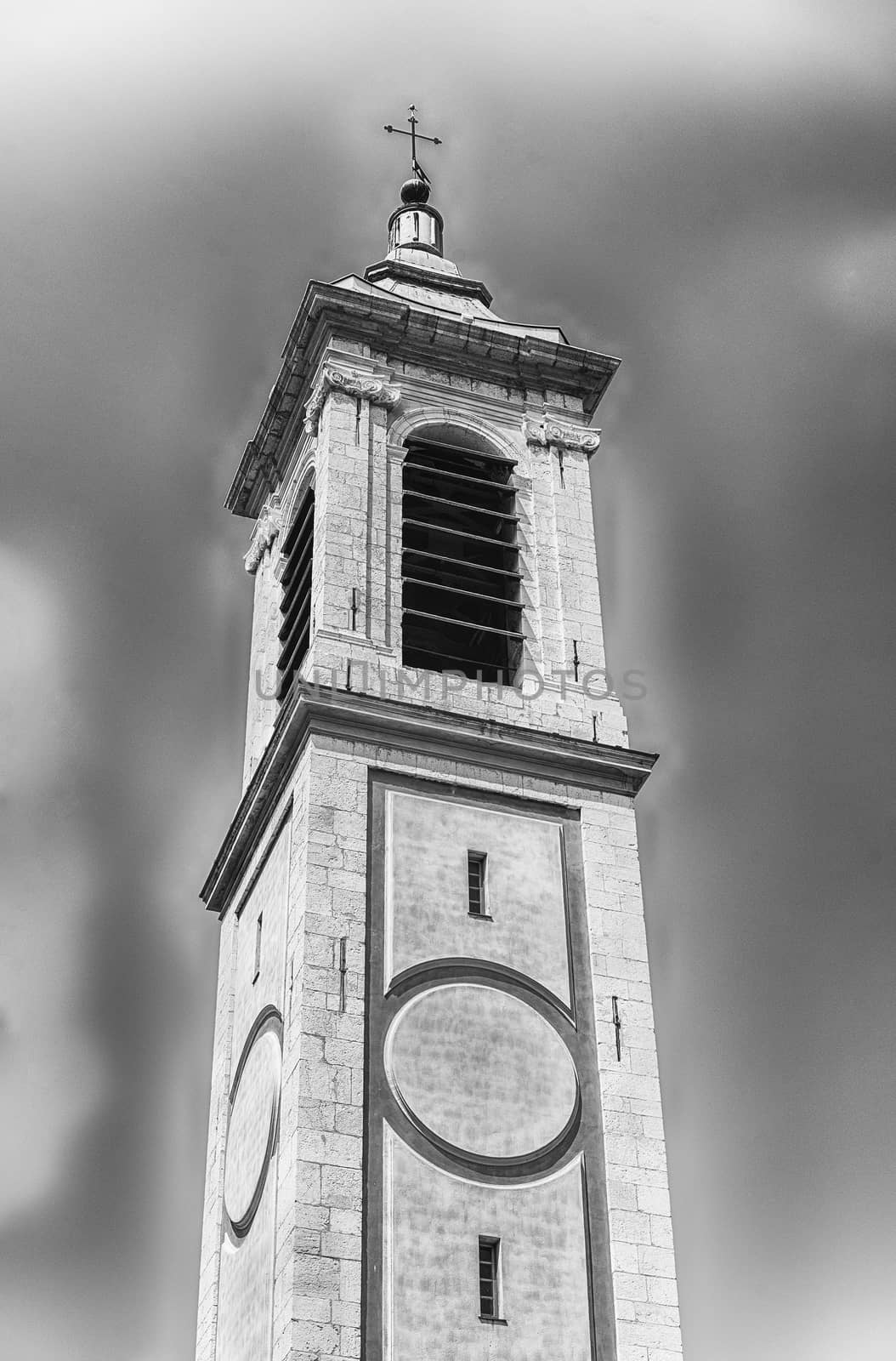 Belltower of the baroque Cathedral of Saint Reparata, in the old town of Nice, Cote d'Azur, France