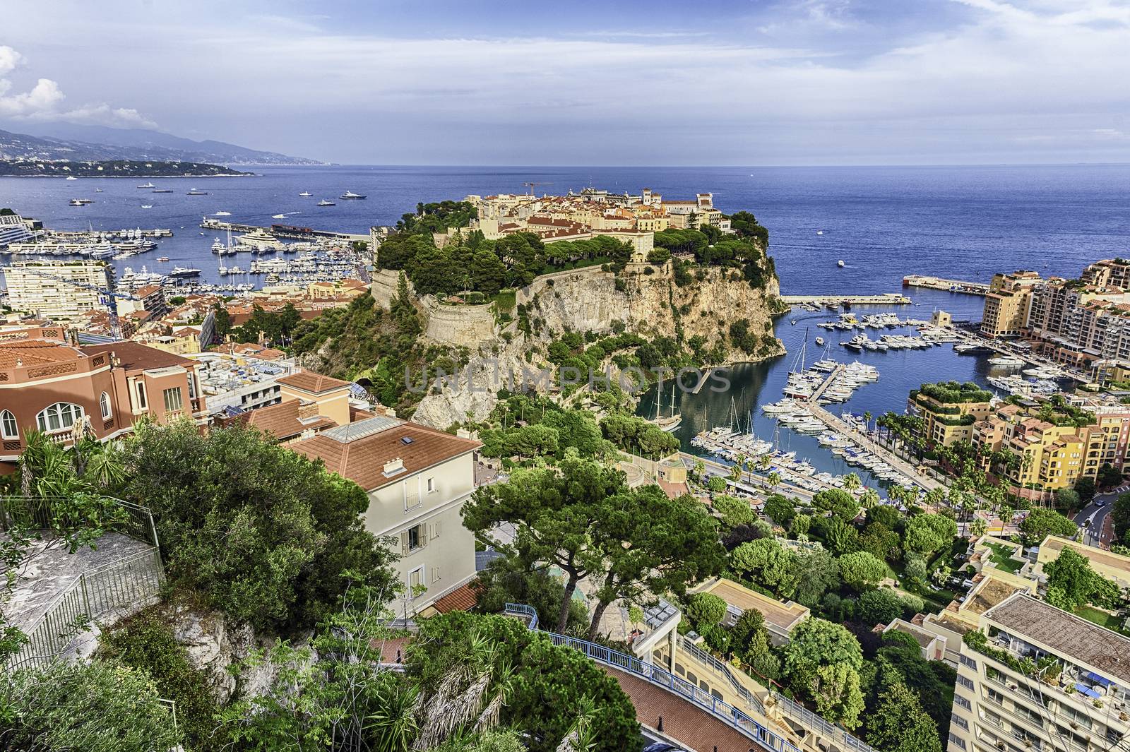 Panoramic view of Monte Carlo, Monaco City and Fontvieille, Mona by marcorubino