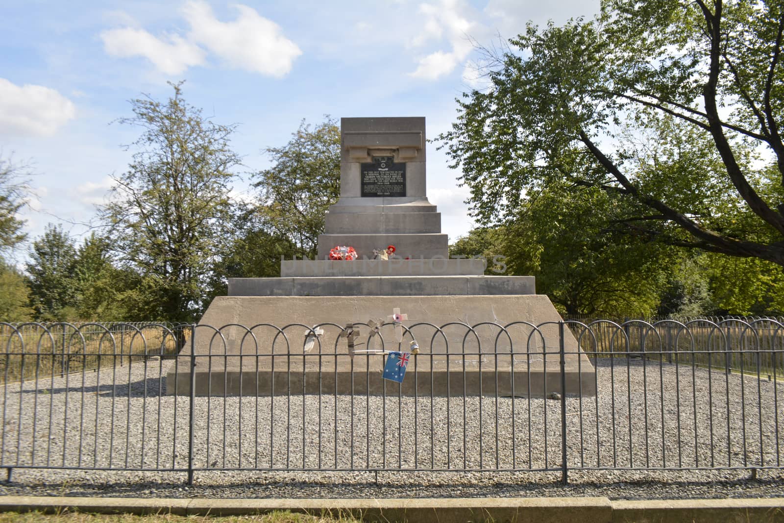 Zillebeke, Belgium, August 2018: monument in memory of WWI victims. Queen Victoria's Rifles. Hill 60.