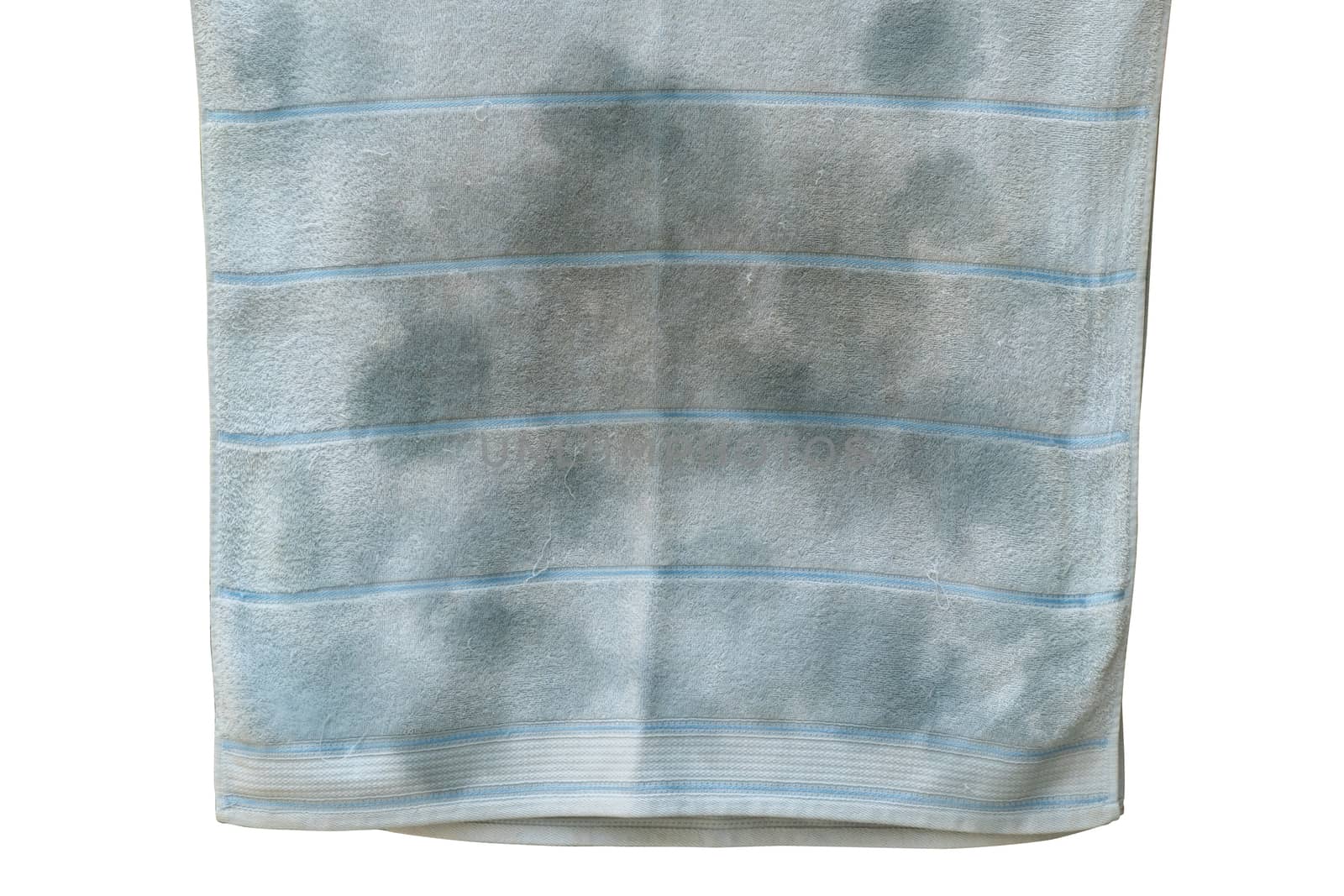 Old towel with stains on white background