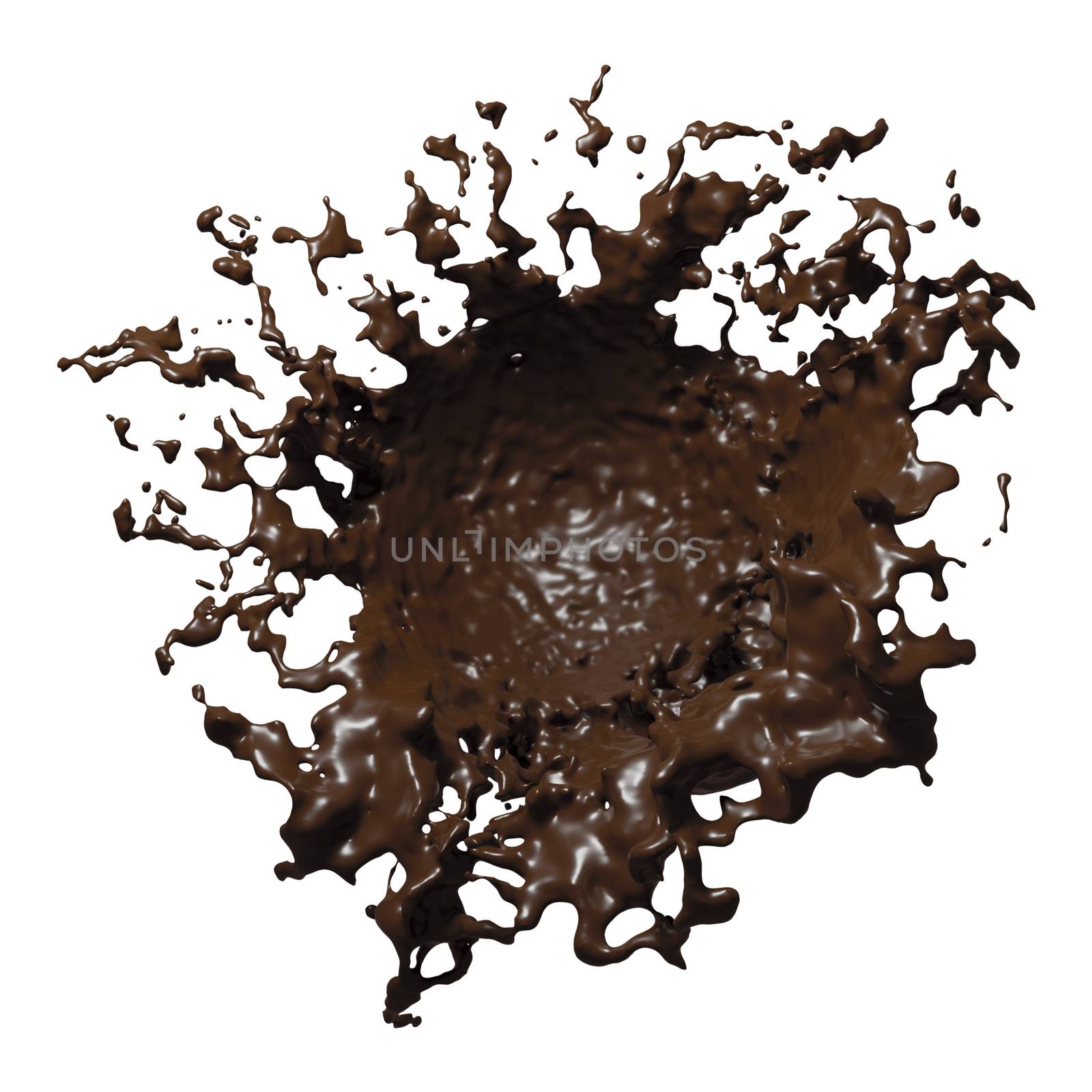 Dark chocolate splash isolated on white background 3d render