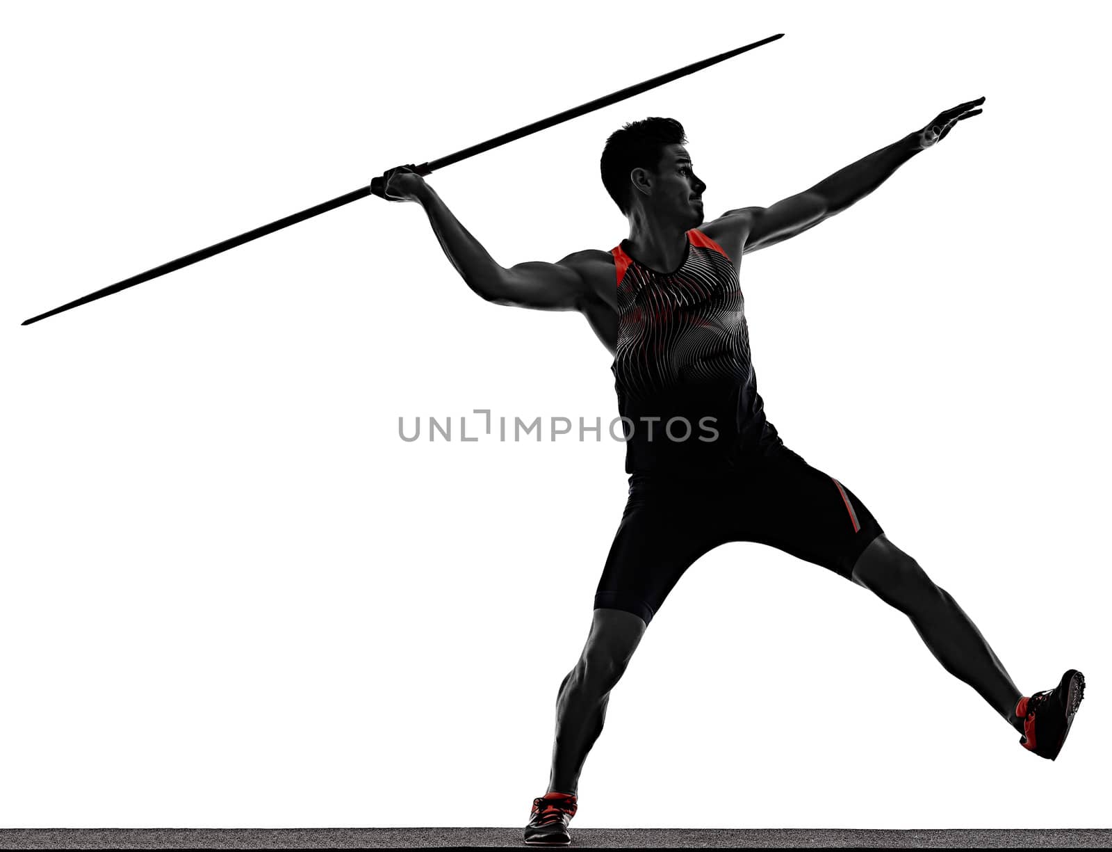 young man athletics Javelin athlete isolated white background by PIXSTILL