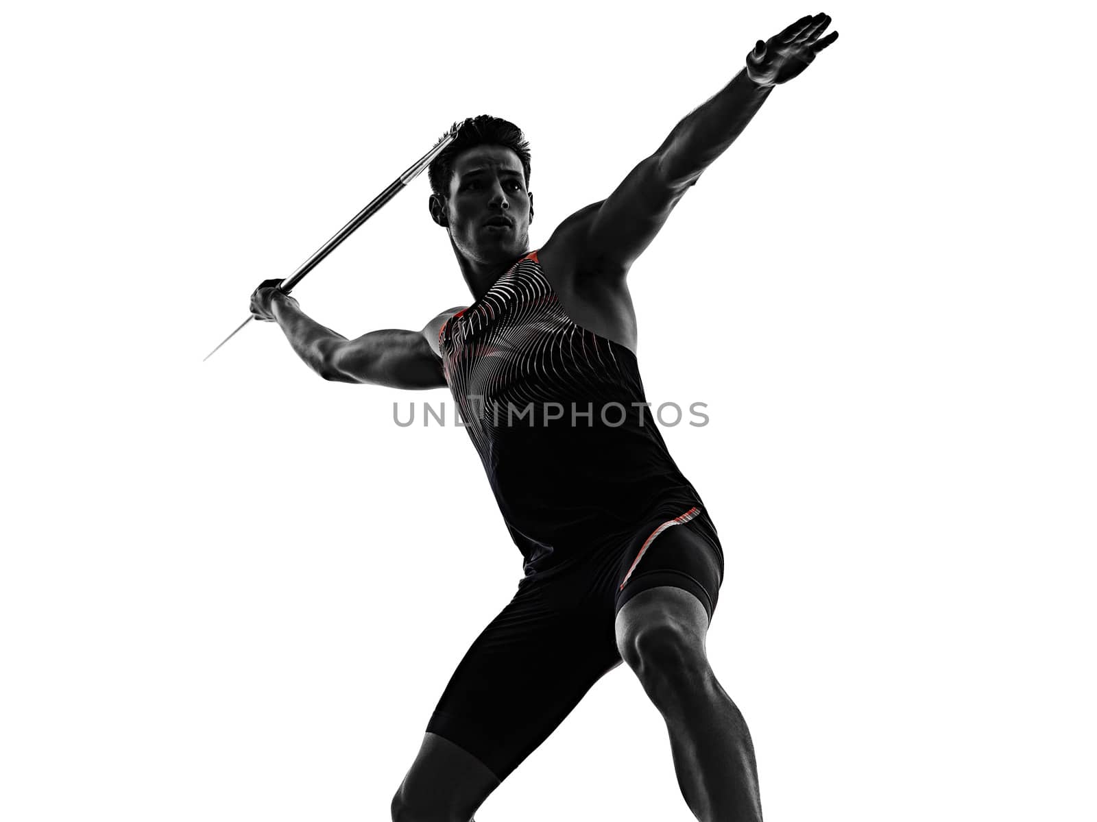 young man athletics Javelin athlete isolated white background by PIXSTILL