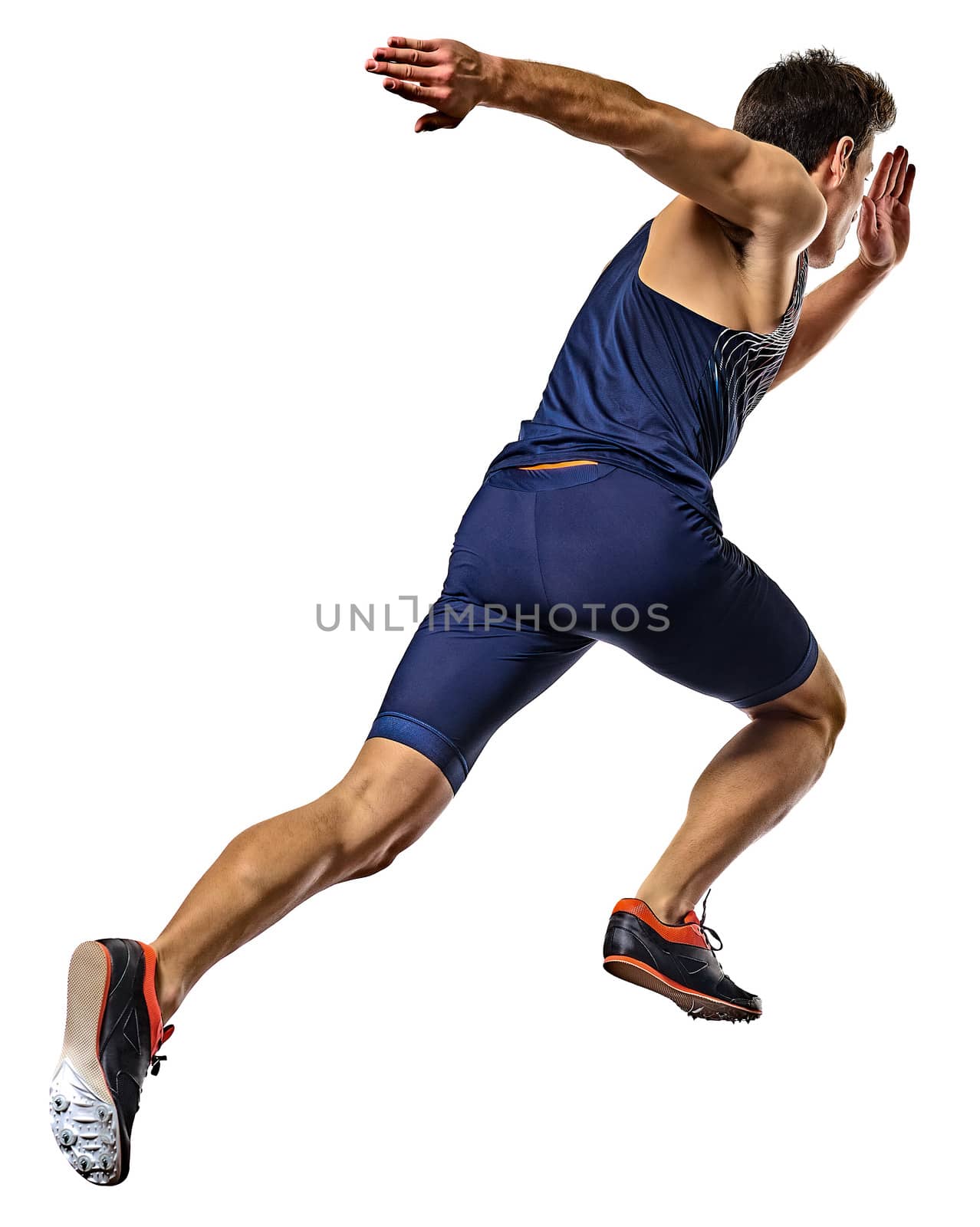 young man athletics runner running sprinter sprinting isolated white background by PIXSTILL