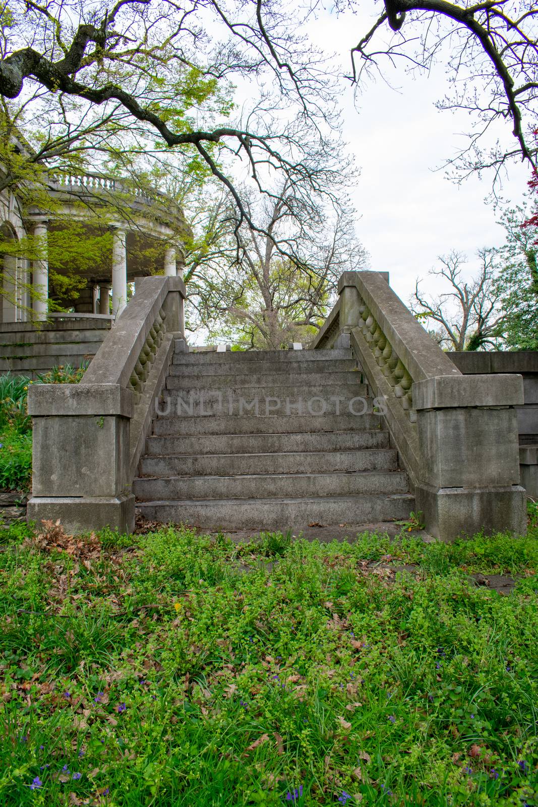 Detailed Stone Steps Leading Up to a Large Ornamental Mansion