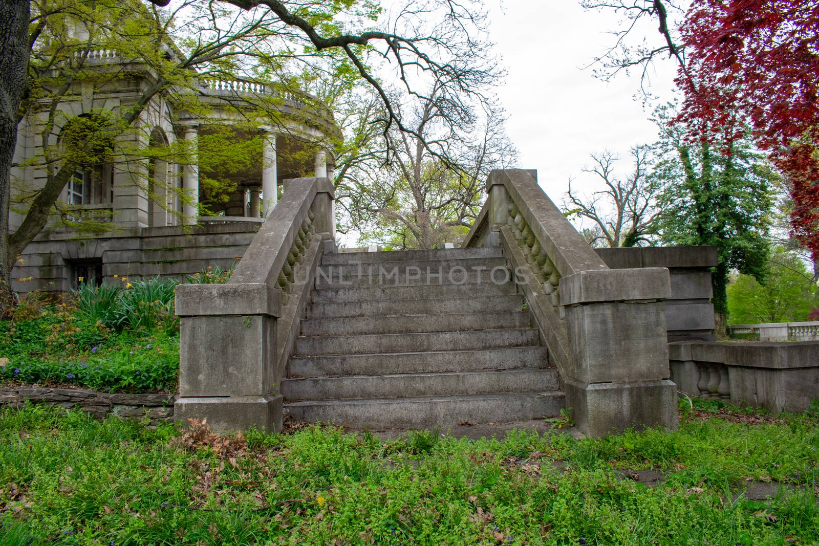 Detailed Stone Steps Leading Up to a Large Ornamental Mansion