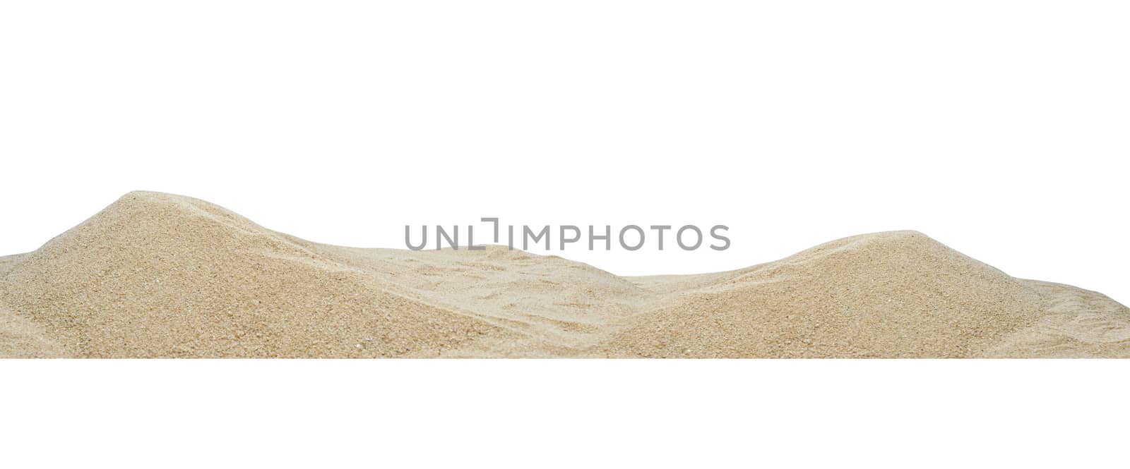 Close up panorama pile sand dune isolated on white background