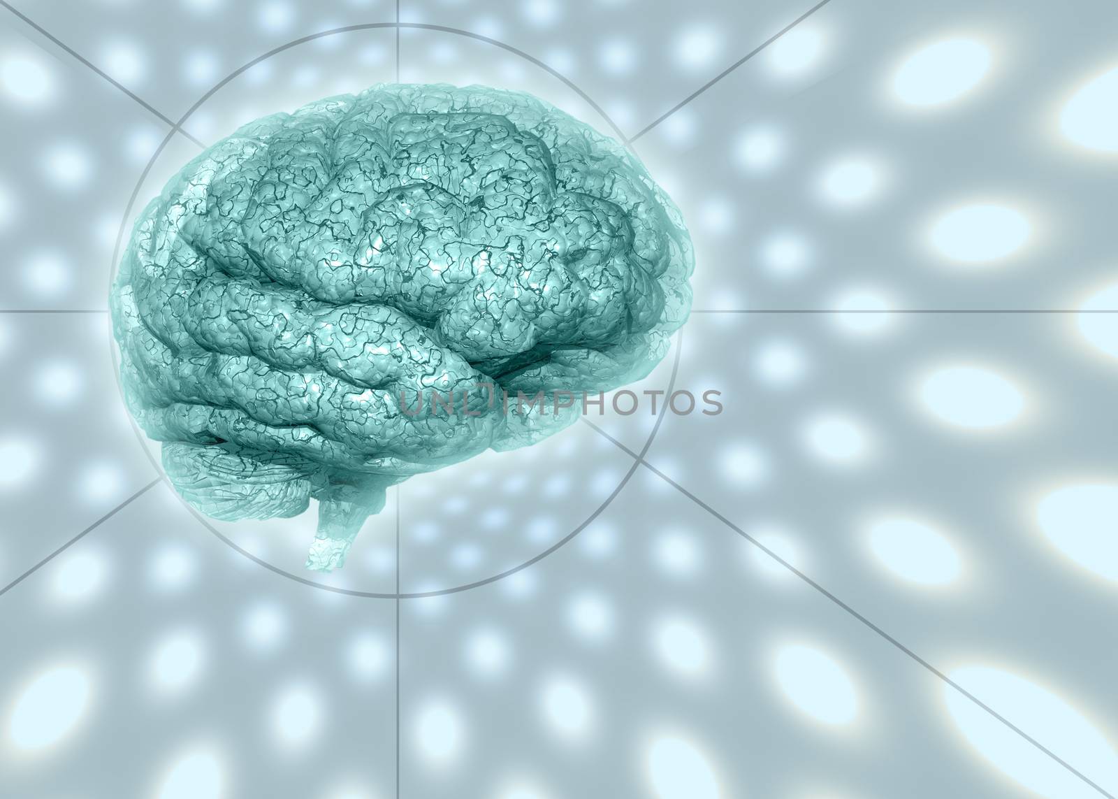 Psychedelic background and human brain. 3D rendering