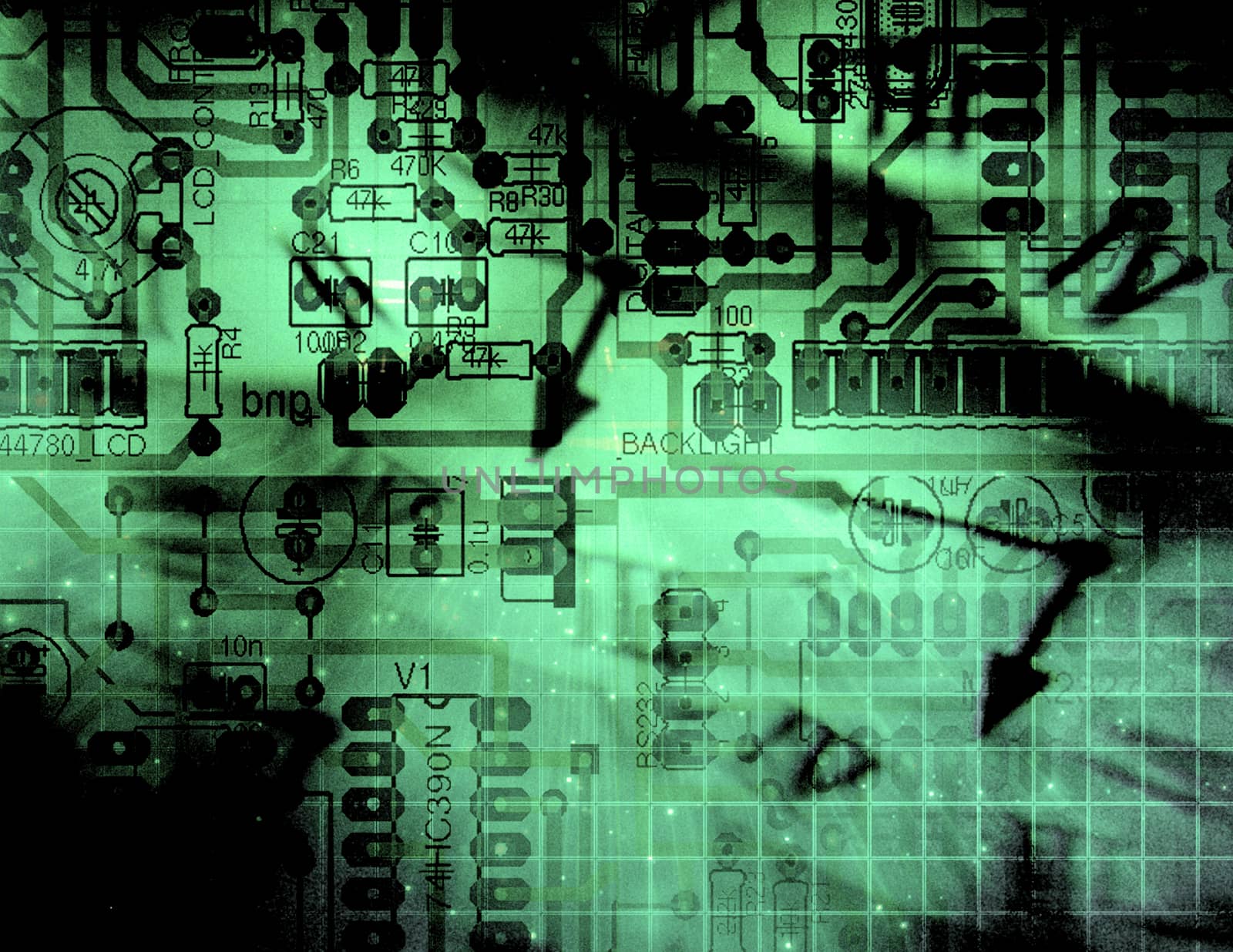 Electronic circuit background. 3D rendering