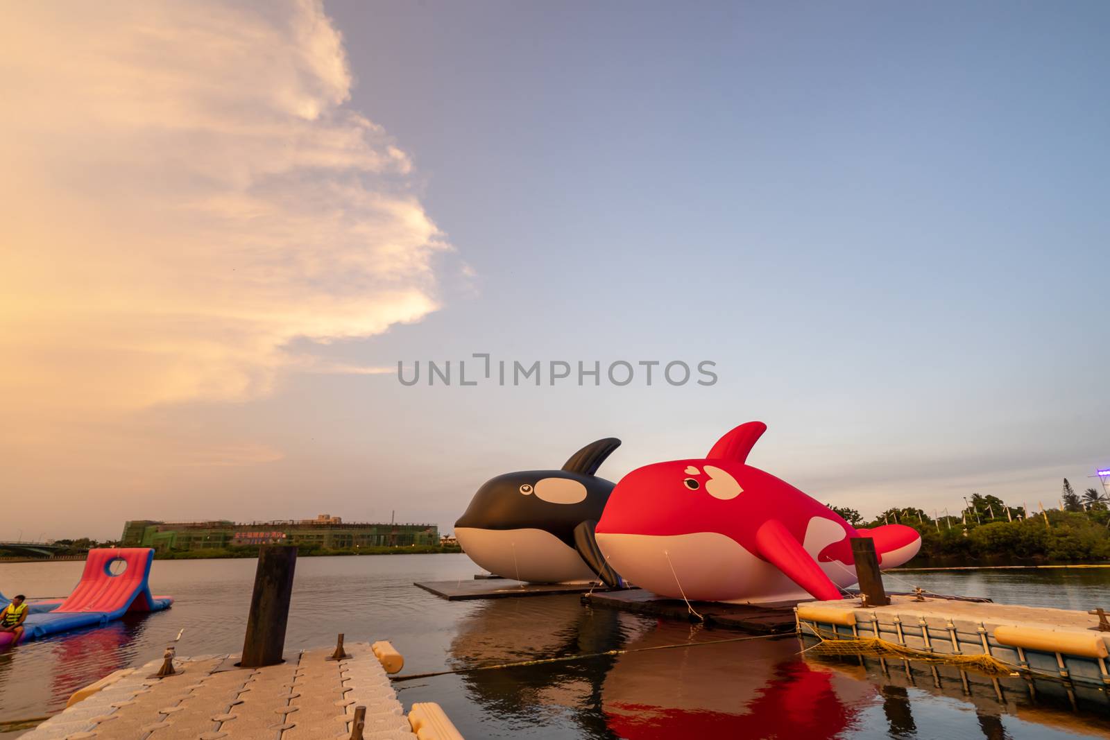 Tainan, Taiwan - Sep. 14, 2020: Anping ORCA GO Carnival Festival landmark park in the evening.