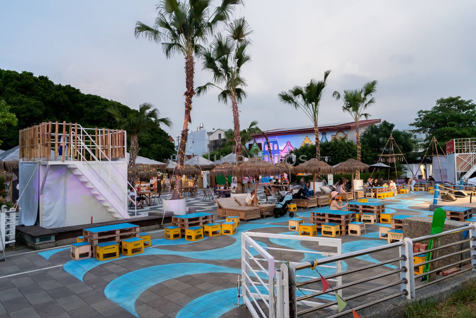 Tainan, Taiwan - Sep. 14, 2020: Anping ORCA GO Carnival Festival landmark park in the evening.