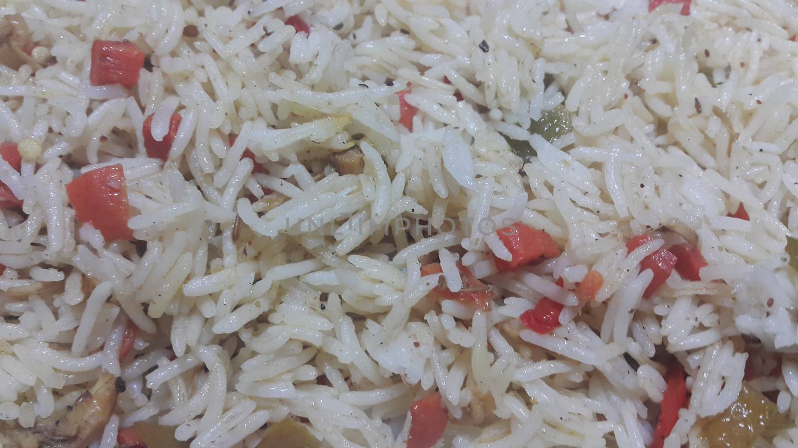 Traditional home made basmati rice pulao or pulav with chana, or vegetable rice dish