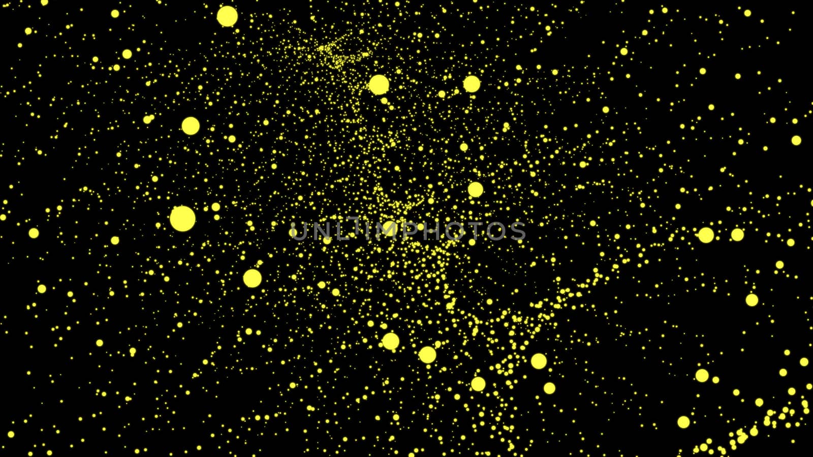 Black abstract texture background with glittery colored shiny bokeh spheres. Sparkling glittered particles on black background for placard, banner and greeting cards.