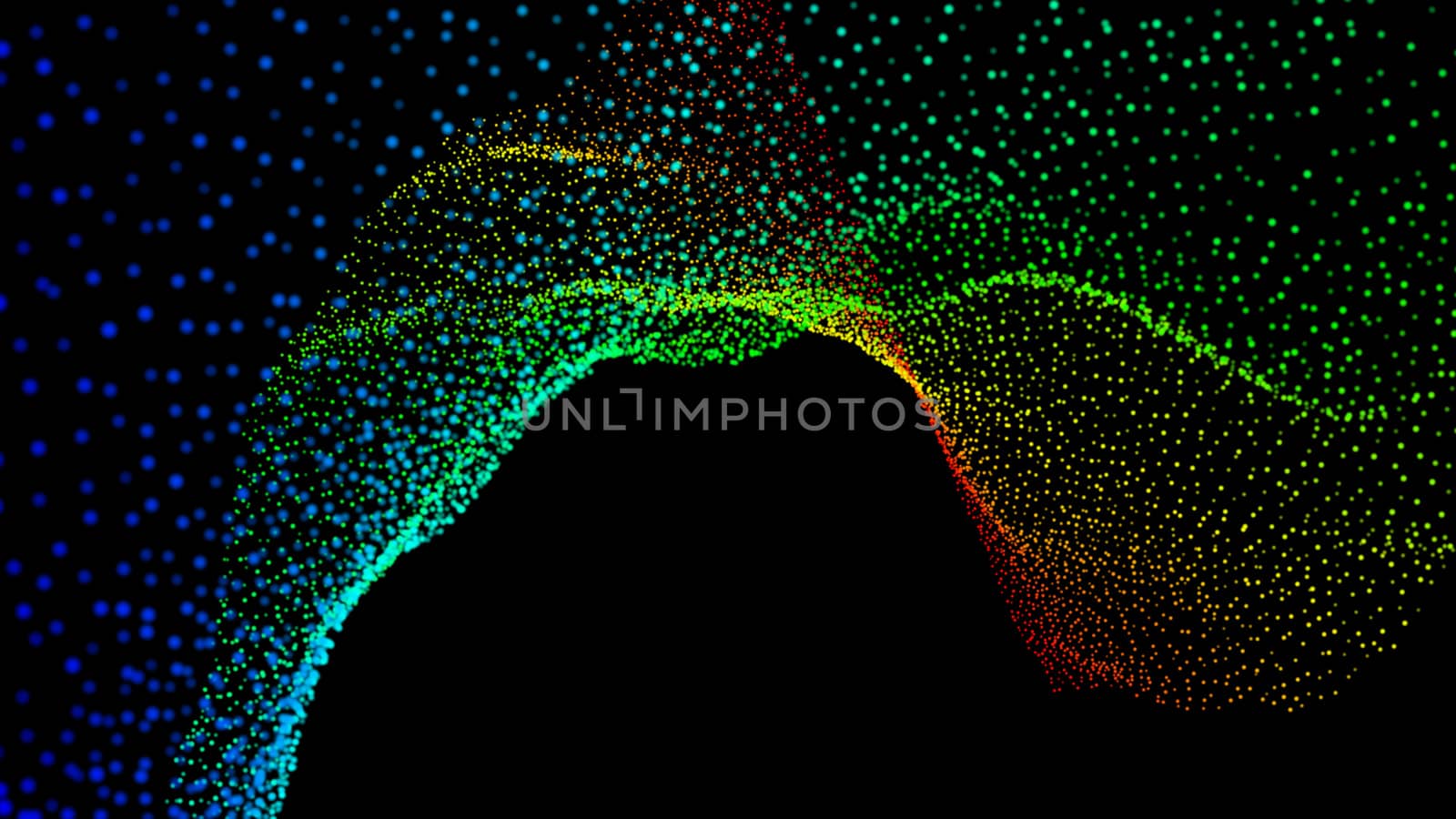 Black abstract texture background with glittery colored shiny bokeh spheres. Sparkling glittered particles on black background for placard, banner and greeting cards.