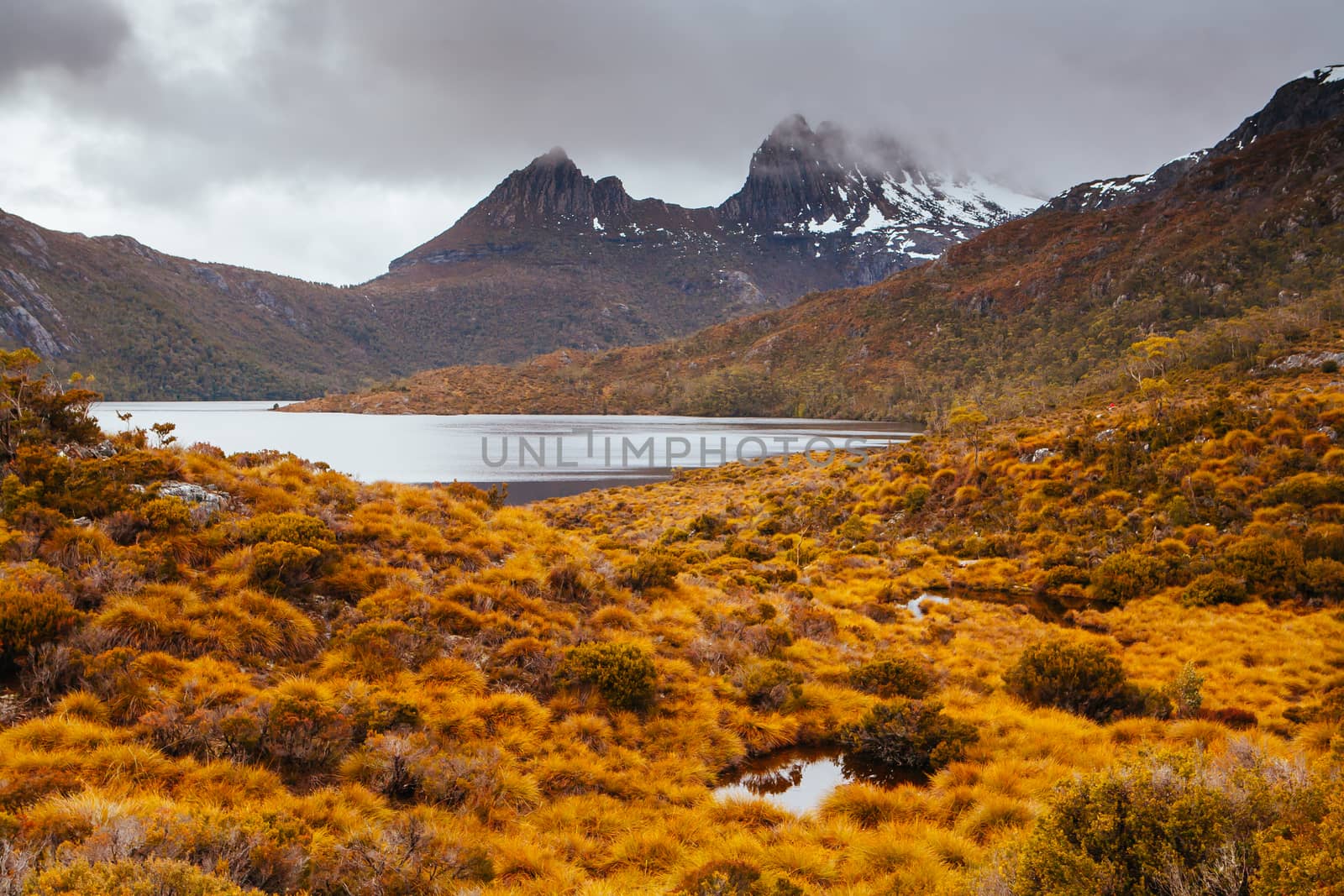 Famous Dove Lake at dusk in Cradle Mountain, Tasmania, Australia