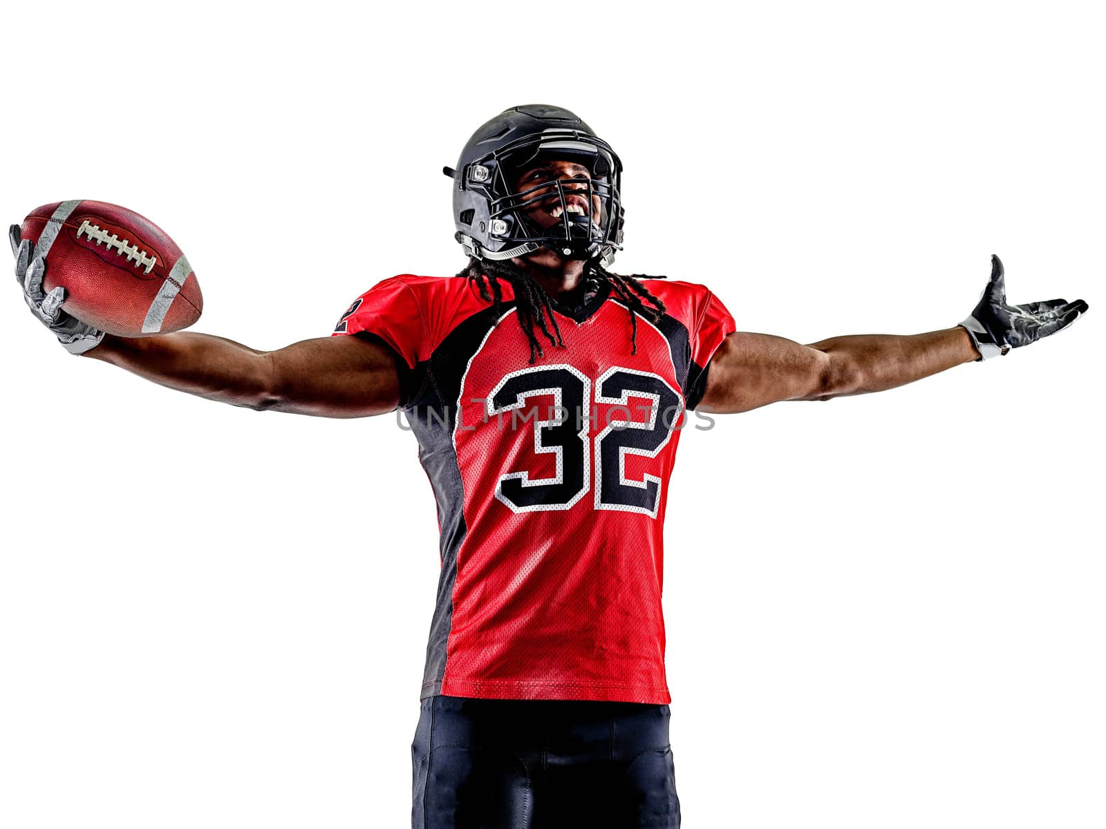 one american football player man isolated on white background