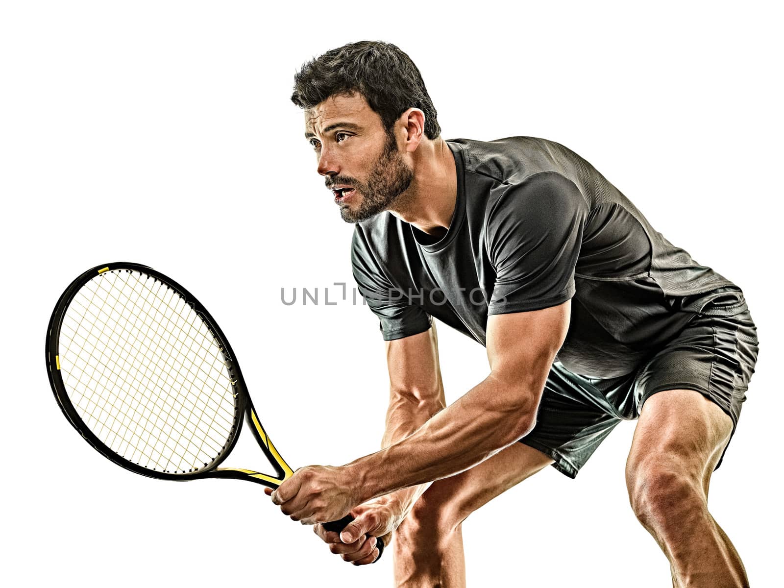 mature tennis player man isolated white background by PIXSTILL