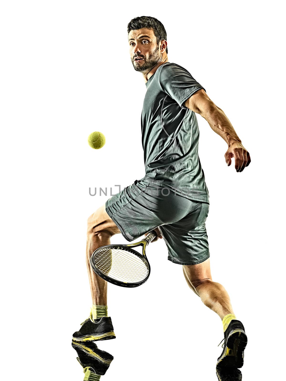 mature tennis player man isolated white background by PIXSTILL