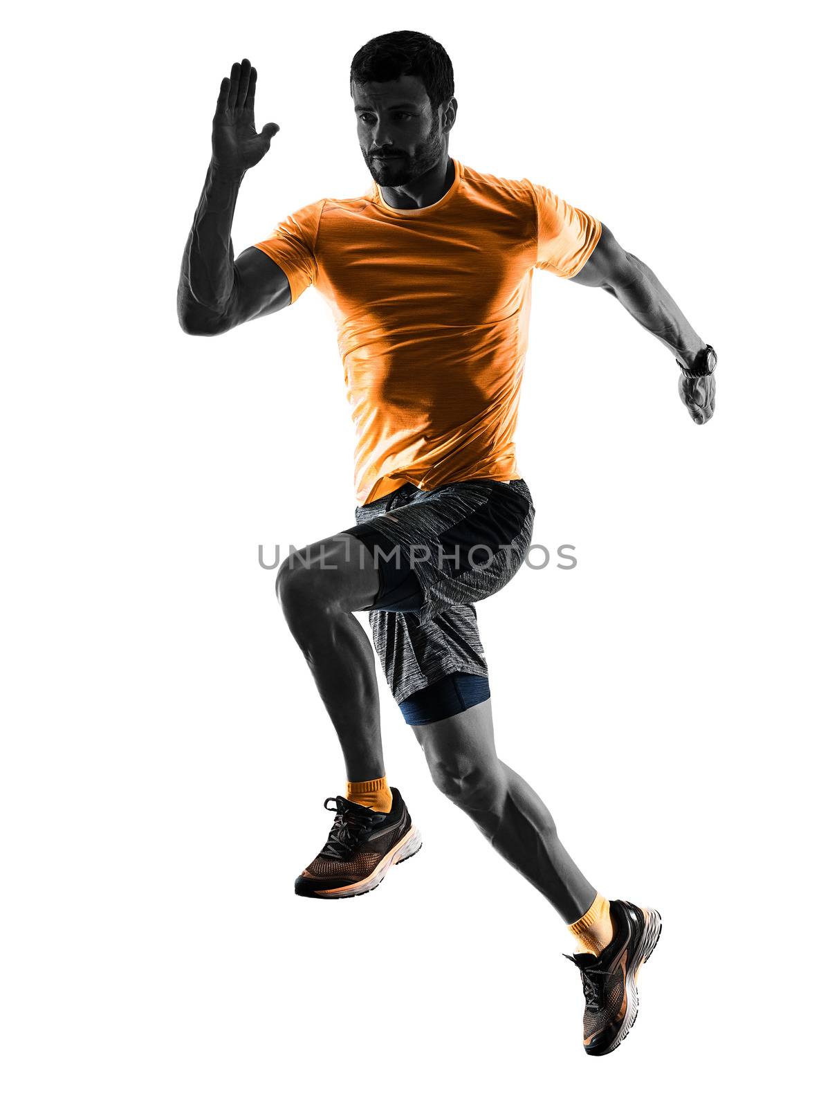 man runner running jogger jogging isolated silhouette white back by PIXSTILL