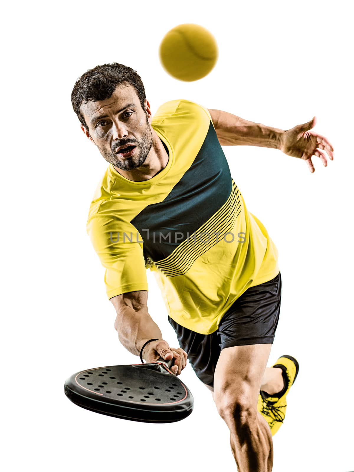 Paddle tennis player man isolated white background by PIXSTILL