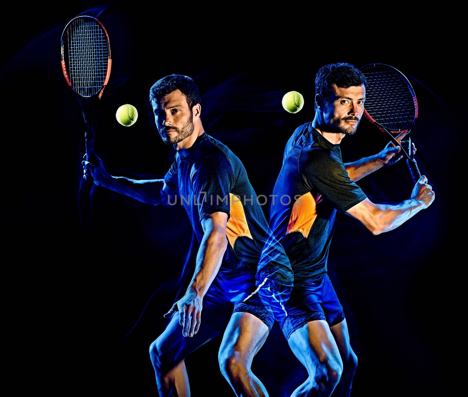 Tennis player man light painting isolated black background by PIXSTILL