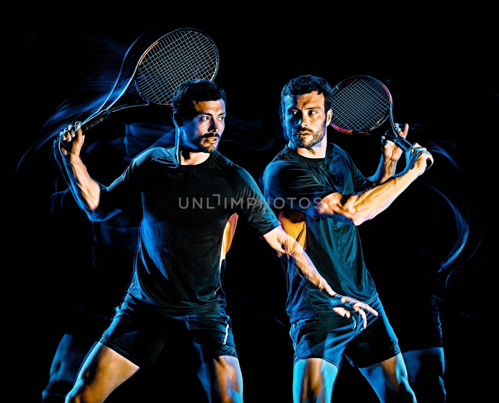 Tennis player man light painting isolated black background by PIXSTILL