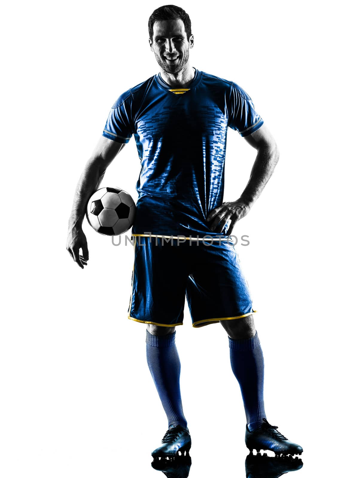 soccer player man standing smiling silhouette isolated  by PIXSTILL